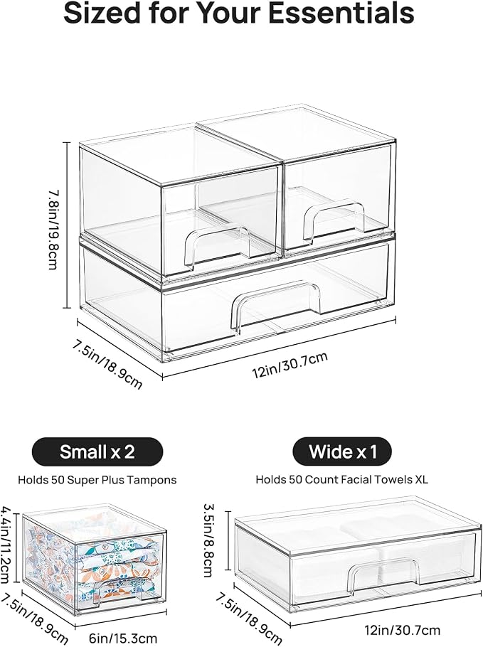 Vtopmart Clear Stackable Storage Drawers Set of 5, Plastic Organizer Bins | Multi-purpose Boxes for Makeup, Beauty Supplies, Ideal for Vanity, Bathroom Countertop, Undersink, Cabinet Organization - Image 2