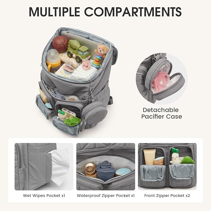 G4Free Diaper Bag Backpack for Moms Dads Travel Baby Bag with Pacifier Case & Insulated Pockets,Grey - Image 5