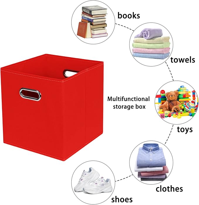 Fabric storage bins Cubes, Fabric Cube Organizer with Handle, Foldable Cube Bins for Cloth or Accessary Storage, 11x11x11, Set of 8, (Red) - Image 3