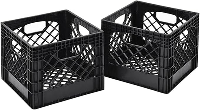Juggernaut Storage Heavy Duty Milk Crates, 4 Handles, 16 Qt, Black, 4-Pack | Stackable HDPE Construction, Holds Up to 50 lbs, Vented Cross-Hatch Design, 13 x 13 x 11 In, for Office, Classroom & Home - Image 9