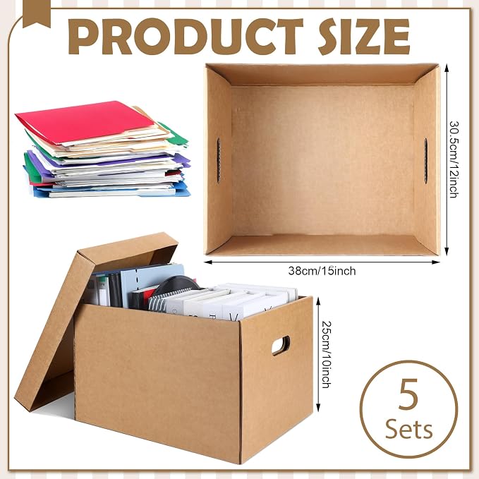 5 Pcs 15 x 12 x 10 Inch Acid Free Archival Record Storage Cartons Bulk Acid Free Box Buffered Corrugated Board Photo Storage Box for Storing Documents Magazines Photos Cards Prints (Kraft) - Image 2
