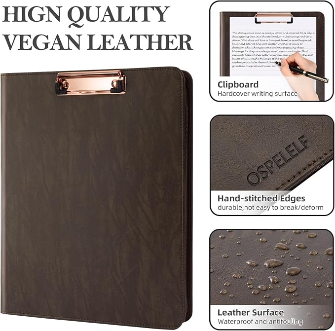 Ospelelf Zippered Portfolio Binder, Leather Clipboard Folder with Storage, 3 Ring Binder 1 Inch, 12.1” Tablet Sleeve, 5 Dividers with Pocket, Refillable Notepad, Card Slot (Brown) - Image 5