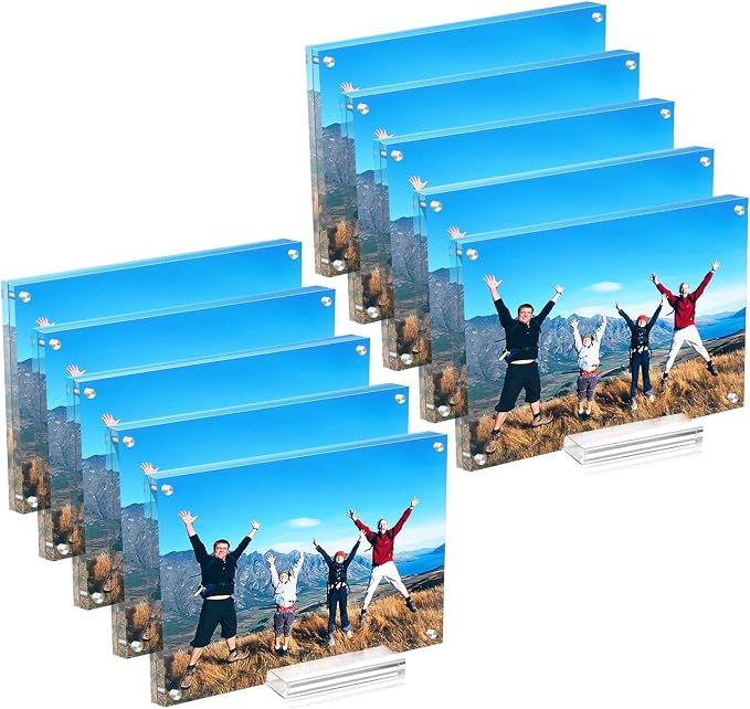 10 Pack Acrylic Picture Frame 4x6,Clear Magnetic Photo Frame, Double Sided Acrylic Block Frames for Tabletop Display Horizontal and Vertical,Family,Wedding,Documents Certificate Frame set | With Base,Double Sided Frameless Floating,Can Horizontal & Ver... by JUOIFIP