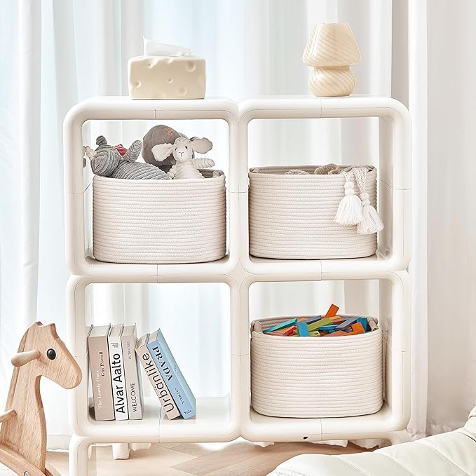 R RUNKA 3 Pack Storage Basket for Cabinet and Toy Organization - 13"x9.8"x8.7" Baskets for Storage - Baby Toy Bin - Toy Storage Organizer - Ideal for Empty Gift Baskets to Fill-White - Image 7