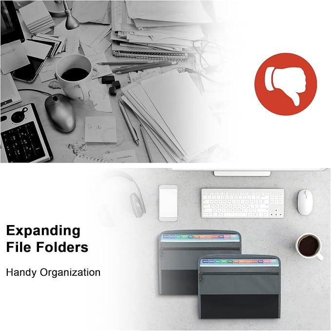 NAFY Expanding File Folders, 13 Pockets Document Organizer with Zipper, A4 Letter Size Portable Accordion Expanding File Folders with Multicolor Labels for Home Office School Supplies (Black 4 Pack) - Image 8