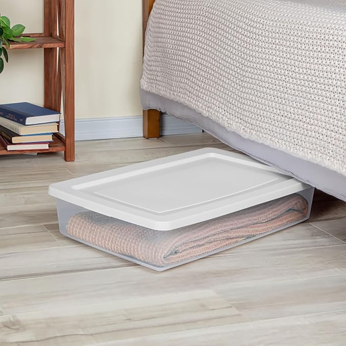 Sterilite 41 Qt Underbed Storage Box, Stackable Bin with Lid, Plastic Container to Organize Bedroom, Clear Base and White Lid, (Pack of 6) | Clear Plastic Containers with Secure Snapping White Lids for Home and Office Organization - Image 4