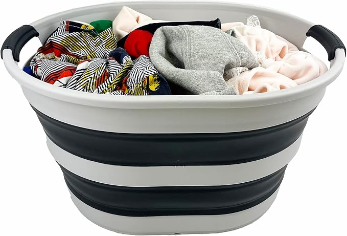 SAMMART 23L (6 Gallons) Set of 2 Collapsible Plastic Laundry Basket - Oval Tub - Foldable Storage Container/Organizer - Portable Washing Tub - Space Saving Laundry Hamper (Grey/Slate Grey) - Image 3
