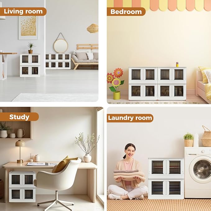 Storage Cabinet with Lids, Foldable Box, 8.4 Gallon (32L), With Double Door and Buckle, Collapsible, Underbed or Countertop Use, Classy For Father and Mother, Mike White - Image 5