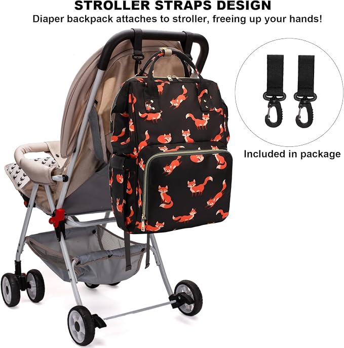 Fox Baby Diaper Bag Backpack for Women, Large Capacity Waterproof Maternity Travel Nappy Backpacks with Stroller Straps - Image 5