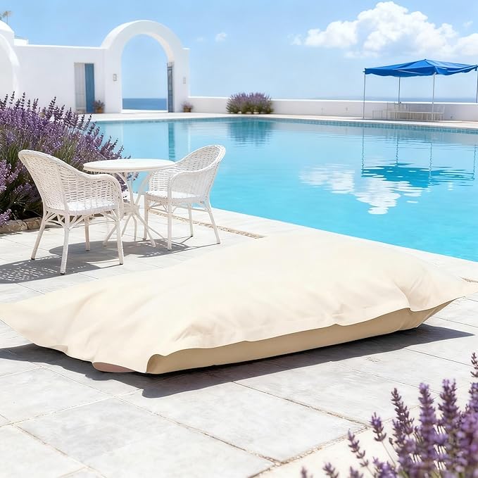 SXBCyan Waterproof Bean Bag Cover for Adults (No Filler) Soft Sofa Bed Oxford Lounge Chair Giant Beanbag Floor Seating Outdoor Stripes Pouf Couch for Poolside Beach Garden(Light Sand) by SXBCyan