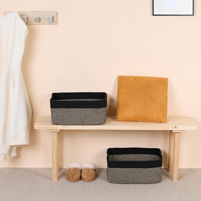 MiniArk Large Storage Baskets for Shelves, 17 x 13 x 7.5” Closet Organizers Bins for Clothes Blanket Towels, Baby Nursery, Toy Baskets Box, Woven Rope Baskets, 2 Packs Woven Brown - Image 6