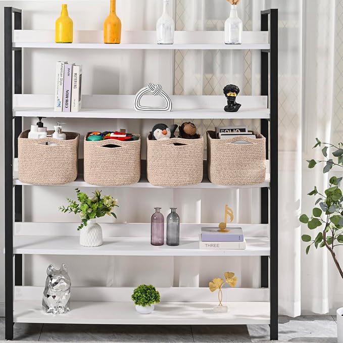 ICERZCZ Rope Storage Baskets for Organizing, 15x11x9 Mixed Brown 4 Packs | Woven Cotton Rope Baskets for Shelves, Organization Bins for Dog Toys Clothes Books, Nursery Bathroom Bedroom Organizer - Image 5