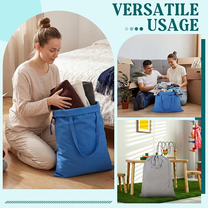 Zhehao 6 Packs Large Canvas Laundry Bags 20" x 28" Cotton Thick Cloth Laundry Bag with Handles & Drawstring Heavy Duty for Basket Hamper college Dorm Apartment Dwellers and Travel(Cool Color) - Image 7