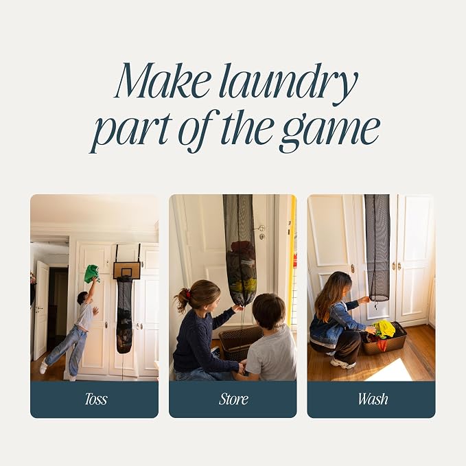 ActiveJoy – Basketball Laundry Hamper – Wooden Backboard & Mesh Hoop Laundry Basket – Over Door Hanging Organizer for Kids - White Oak - Image 4