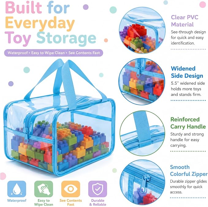 Shinylin 12 Pack Pastel Colorful Large Toy Storage Bags with Zipper 9.8 x 5.9 x 7.1 Inch Reusable Waterproof PVC Clear Board Game Storage Bags with Labels for Puzzles Building Blocks Book Stationery - Image 5