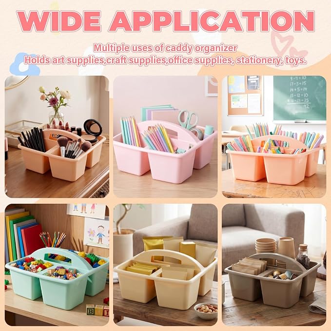 Kathfly 6 Pack Classroom Caddy Organizer with Handle, Plastic Art Craft Cleaning Caddy Bulk, Small Multipurpose Supply Organization Storage Basket for Table Desk Office Pencil Teacher (Morandi Color) - Image 5