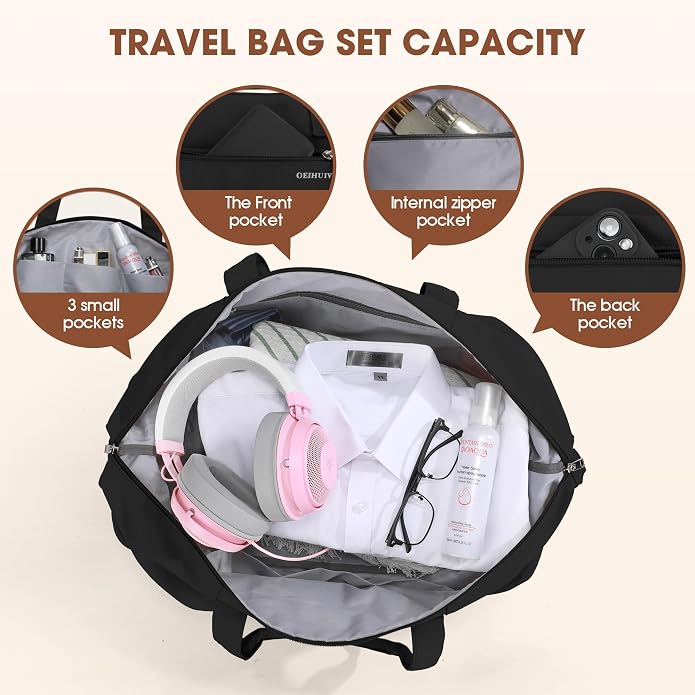 Women's Weekender bag Travel Duffel Bag with Shoe Compartment 21-inch Airline-Approved Carry-On, 2-Piece Overnight Bag Set Personal Item Luggage - Image 4