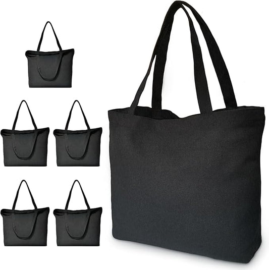Koolmox Black Canvas Tote Bags, 6-Pack 17x14x3.9'' 12Oz Heavy Duty Cotton Bags with Handles and Bottom, Reusable Grocery Shopping Bag Bulk Sublimation Tote Bags Blank for Teachers Crafts by Koolmox