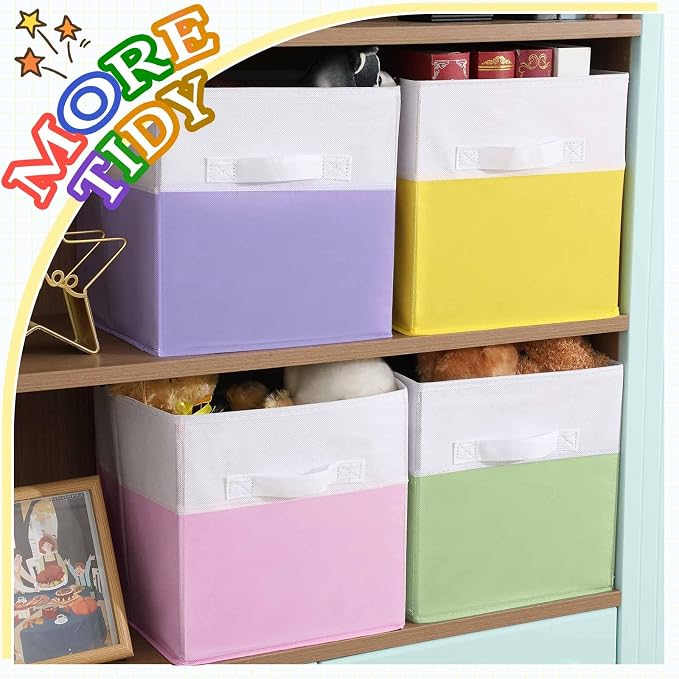 Yinder 6 Pcs Cube Storage Bin 10.5''x10.5''x11'' Storage Bins for Playroom Decor Colorful Bins for Kids Foldable Baskets for Nursery Organizer Boxes Fabric Boxes(Macaron Colors) - Image 5