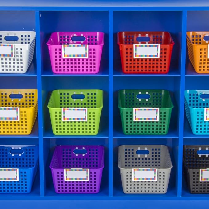 Really Good Stuff Large Plastic Book Baskets, 13.25" by 10" by 5.5"-12-Pack | Black, Classroom Library Organizer, Storage, Multi-Purpose Organizer Basket - Image 6