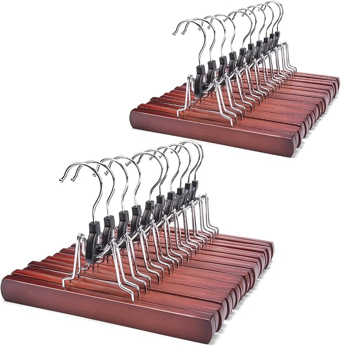 Nature Smile Wooden Non-Slip Pants Skirt Hangers - Smooth Finish Solid Wood Jeans Slack Clamp for Hair Extensions (20 Pack Cherry) by NatureSmile