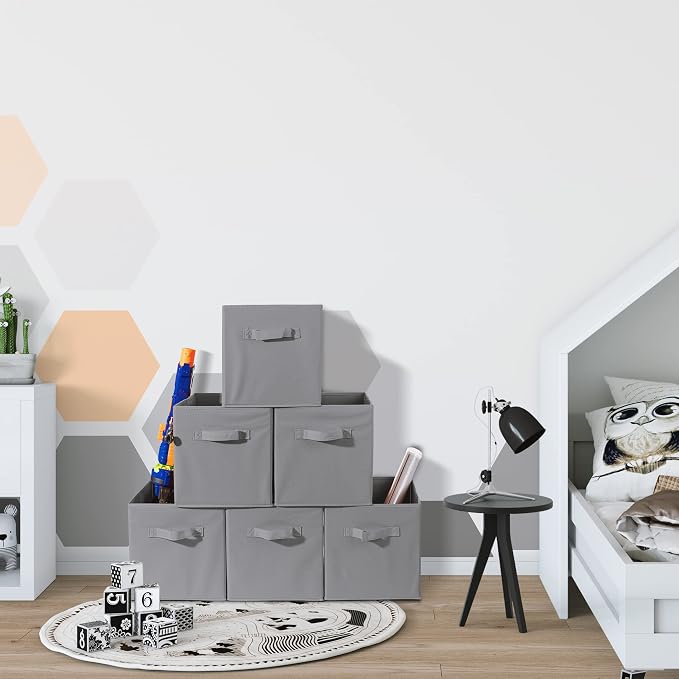 Sorbus Storage Cubes - 11 Inch Foldable Fabric Baskets for Organizing Pantry, Closet, Shelf, Cubby - 6 Grey Collapsible Cloth Storage Bins with Handle for Home, Bedroom - Image 7