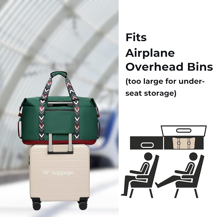 Duffel with Utility Pouch, 40L Weekender Overnight Bag with Shoe Compartment for Travel and Sports (Greenboho) - Image 2