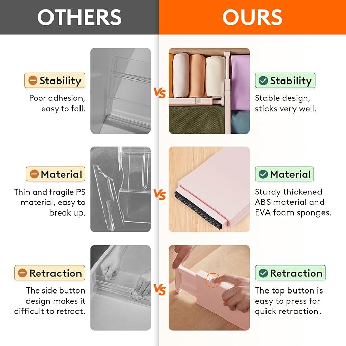 Lifewit 4" High Upgrade Drawer Divider, Adjustable Drawer Organizer Clothes | 9 Pack 11"-17" Expandable Pink Plastic Drawer Separator for Dresser, Kitchen, Closet, Nursery, Office Organization & Storage - Image 4