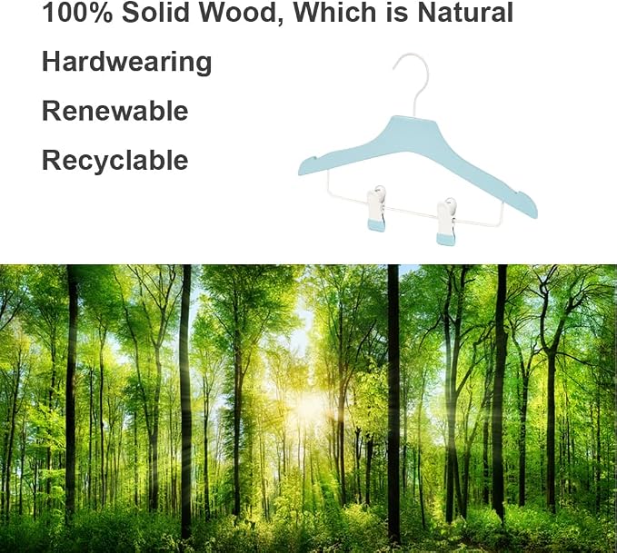 Blue 12.7" Ultra-Thin Wooden Children Closet Clothes Clips Hangers 20PCS Wood Baby Kids Coat Hangers for Infant Toddler Newborn Jumpsuit Pants Skirts Jeans Space Saving Heavy Duty Durable - Image 8