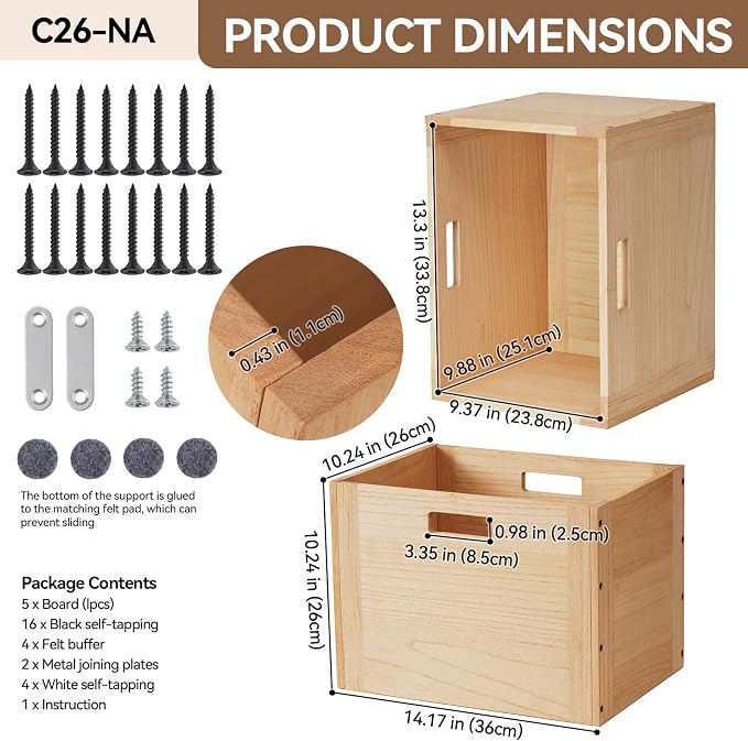 KIRIGEN Stackable Wood Storage Cube with Handles, Open Cubby Bin, Natural | Open-Front Wooden Crate Box for Books, Clothes, Shoes, Closet Storage, and Display for Home Office, Assembly Required - Image 6