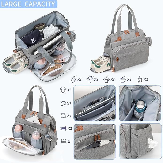 Diaper Bag with Changing Pad - Large Capacity Travel Diaper Bag Tote/Backpack for Mom and Dad - Image 3