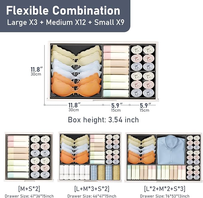 DIMJ Drawer Organizer Clothes Storage - 24 Pack Baby Dresser Organizer for Nursery, Foldable Closet Drawer Organizer Bins for Bedroom Organization, Fabric Storage Dividers for Socks, Underwears, Bras - Image 3