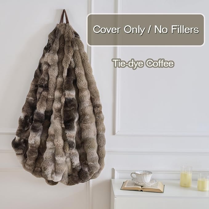 Fluffy Faux Rabbit Fur Bean Bag Chair Cover(No Filler),Cozy Shaggy Bubble Stuffed Animal Storage Large Bean Bag Cover for Bedroom Living Room,Fuzzy Bean Bag Cover Girls Teens Adult,Tie-dye Coffee - Image 5