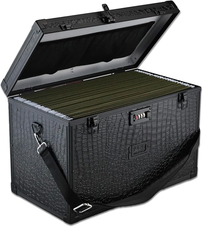 Hanging File Box for Legal, All-in-one set with 20 Folders | Portable Locking Filing Storage Box with Handle & Shoulder strap, Lockable File Cabinet Documents Safe, Lockbox Doc Organizer by Unknown
