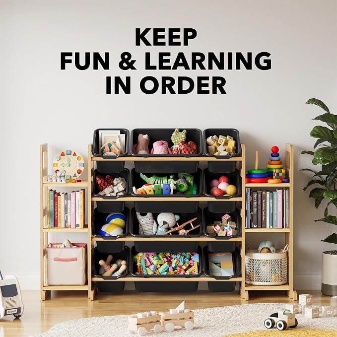 SpaceAid Toy Storage Organizer with 6 Shelves and 12 Bins, Toy Organizers Storage Bookshelf, Kids Bin Shelf Toys Box Bookcase for Bedroom Playroom Organization Room Decor, True Black - Image 6