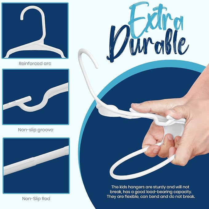 Utopia Home Kids Hangers 60 Pack – 11.5 Inch Baby Closet Hangers White | Plastic baby hangers | Fits children's & infant clothes | Gentle on delicate garments - Image 4
