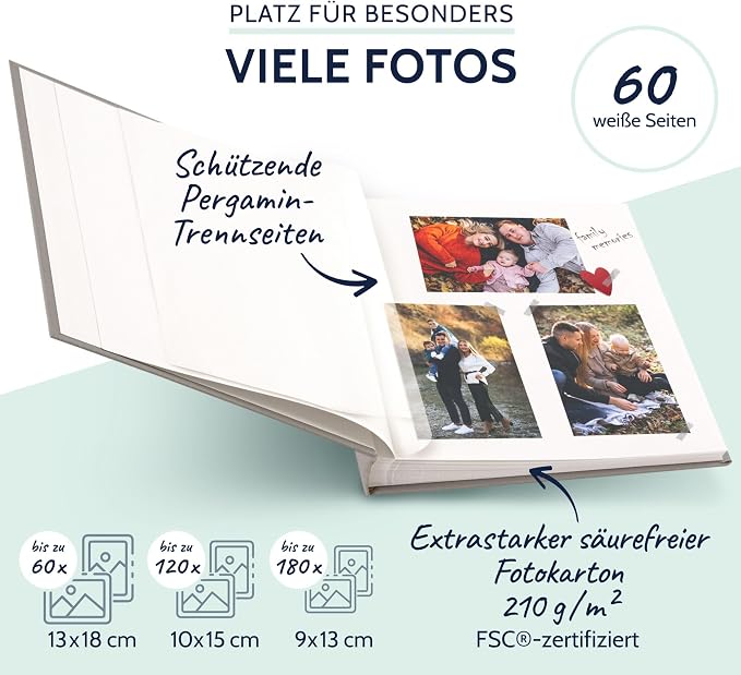 goldbuch 24606 Summertime Trend 2 Photo Album with 60 White Pages with Parchment Dividers, Memory Album with Linen Cover, Photo Album for Gluing, Grey, 25 x 25 x 4 cm - Image 4