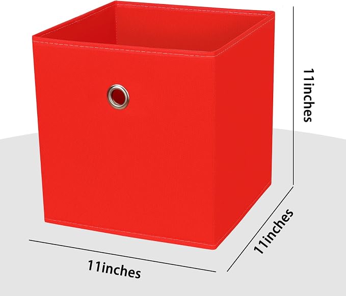 Foldable Storage Cubes Bins ,11 Inch Cloth Storage Cube Fabric Storage Box Cubes Organizer Baskets with Handles for Home Organizer Set of 3 (Red) - Image 2
