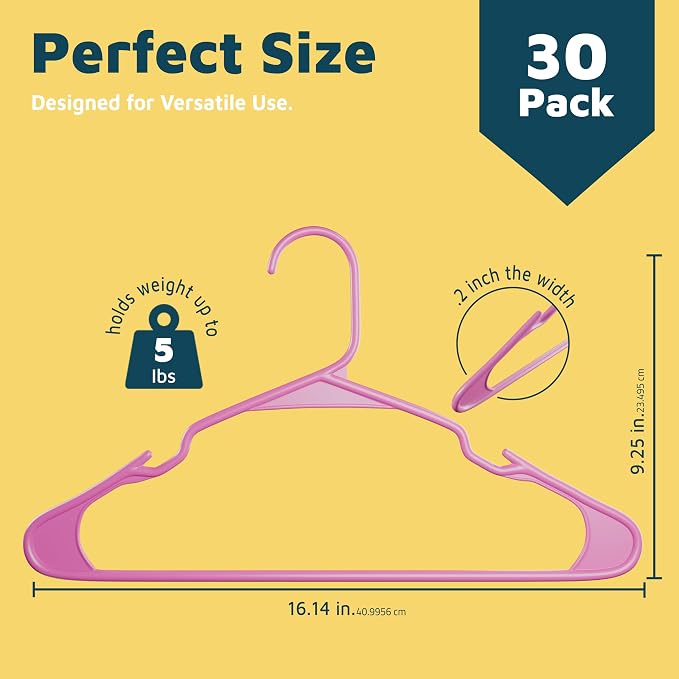 Lifemaster Plastic Clothes Hangers – Heavy Duty Hanger Set, for Organizing Clothes, Dresses, and Coat, Holds Up to 5 lbs, Space-Saving Hangers with Non-Slip Shoulder Grooves, Pack of 30, Pink - Image 2