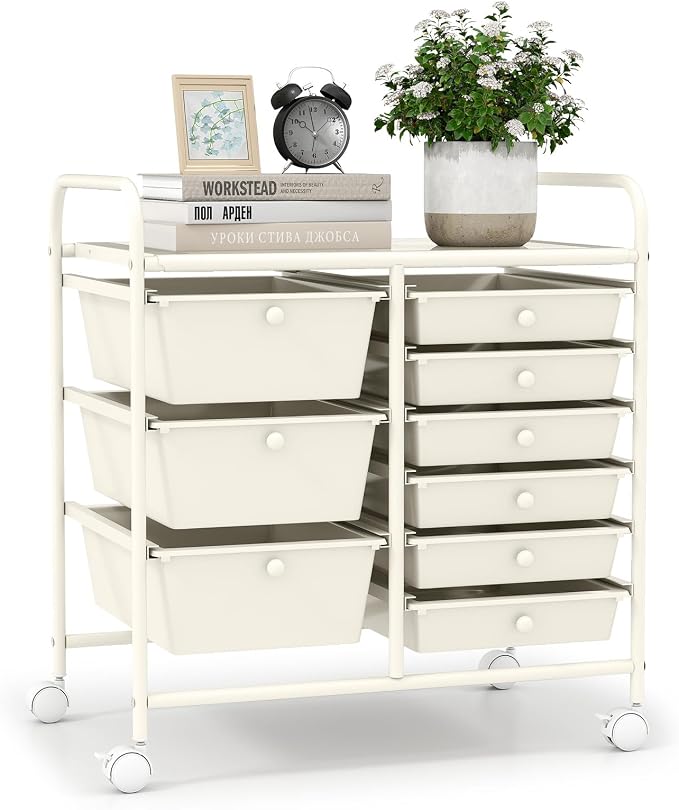 9 Drawer Rolling Storage Cart, Rolling Cart with Drawers for Classroom, Art Supply Craft Organizer on Wheel with Metal Frame & Handles for Home Office School by LDAILY