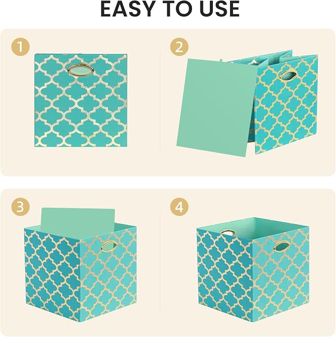 Posprica 13x13x13 Storage Cube Bins, Collapsible Storage Bins Fabric Storage Cubes Organizer Baskets Box Drawers for Shelves, Closet, Wardrobe, Bookshelf, Cabinet, Sky Blue/Gold Lantern, 4 Pack - Image 4