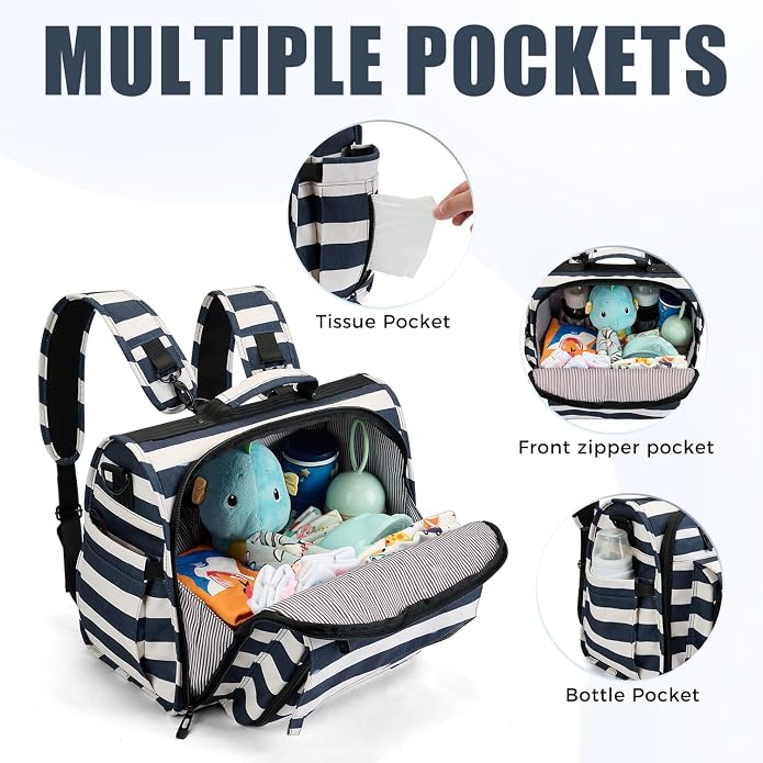 ALLCAMP Diaper Backpack, Waterproof Large Capacity Baby Bag, Multi-Function Nappy Bag with Stroller Hooks, Convertible Tote - Image 2