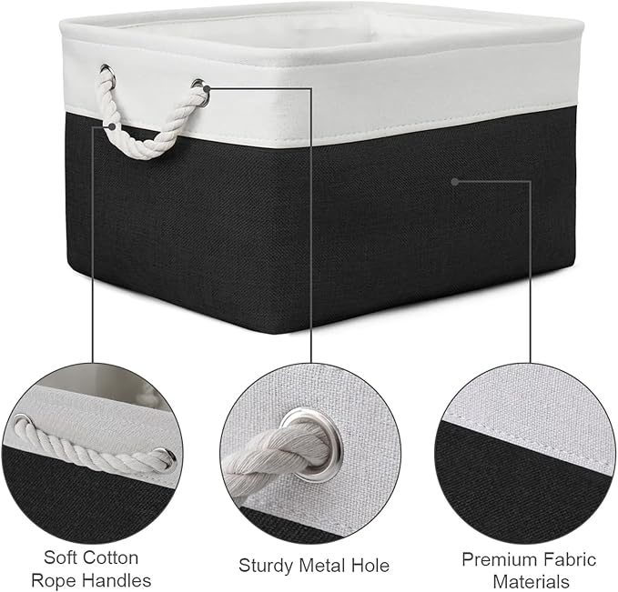 Storage Bins for Shelves - 1 Pack 15.7x11.8x8.3 inch Canvas Storage Basket for Organizing Cubes Gift Dog Cloth Toy (White & Black) - Image 6