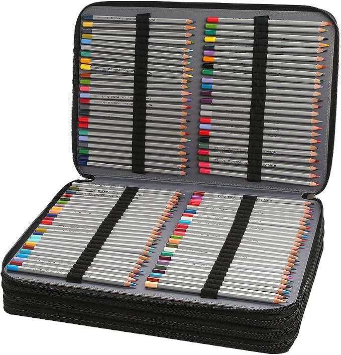 384 Slots Pencil Case, 4-Layer Organizer with Shoulder Strap | 4-layer twill oxford case with 384 elastic slots, carry handle, removable strap, and outer pocket for phone or keys. - Image 3