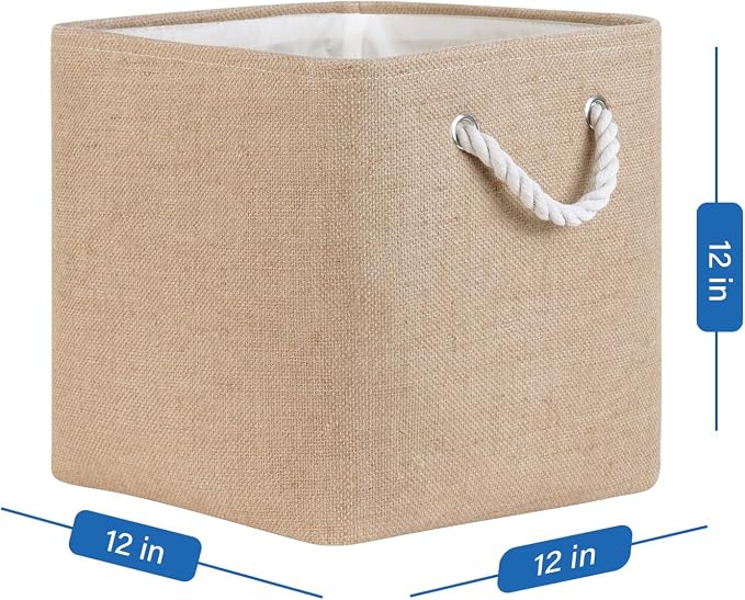 Temary Fabric Baskets 12 Inch Storage Cubes Basket, Clothes Baskets for Shelf, 4 Pack Large Storage Basket with Handles for Organizing Books, Blankets (Linen Yellow) - Image 2