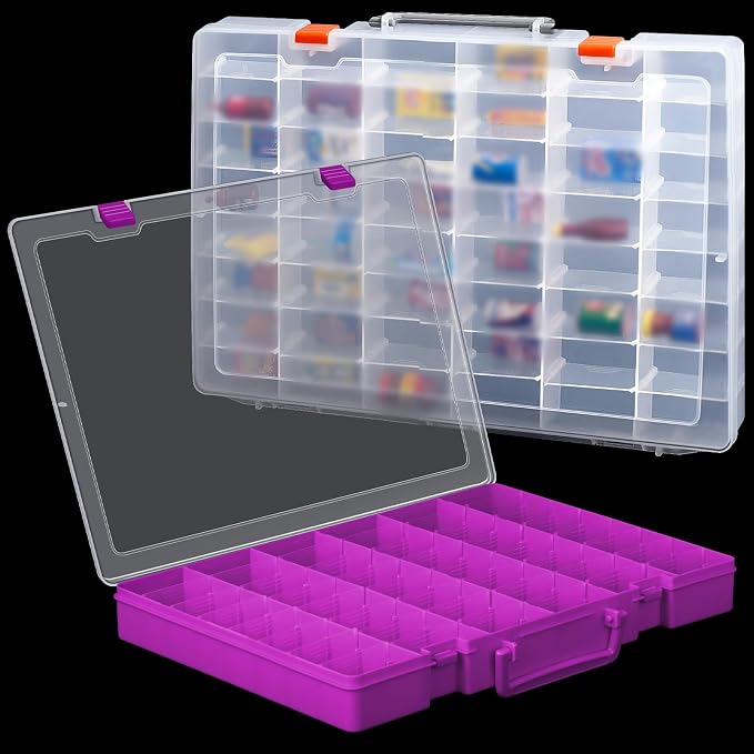 2 Pcs 48 Grids Plastic Bead Organizer Box with Divider, Clear,Purple by Juexica