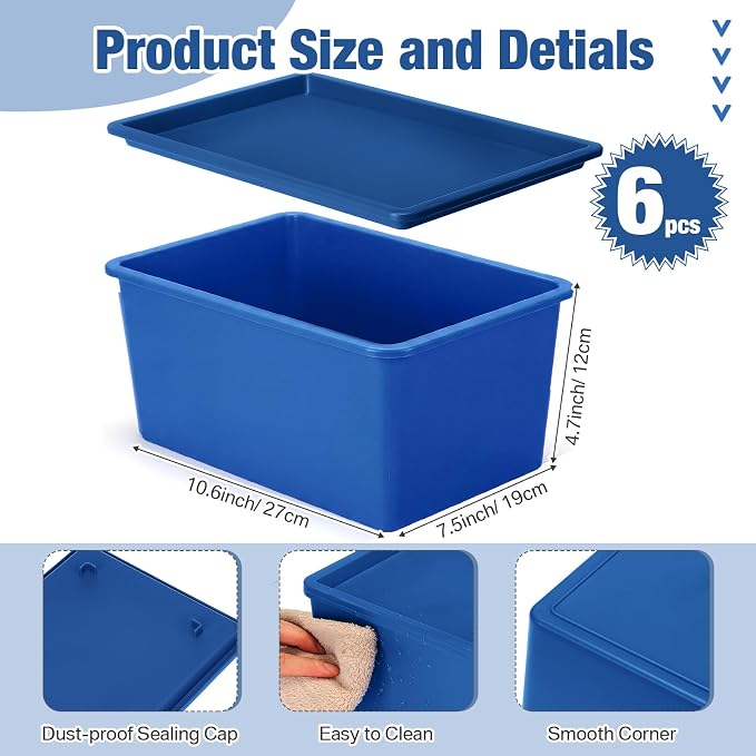 6 Pcs Small Plastic Storage Bins with Lids,Colorful | Beige 6-Piece Storage Set, Stackable Lidded Design, Compact Size for Shelves, Plastic Bins for Everyday Organization - Image 2