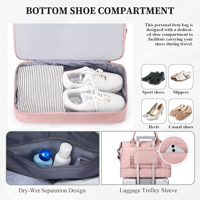 Weekender Bags for Women,Personal Item Travel Bag with Shoes Compartment | Overnight Travel Duffel Bag with Grid Toiletry Bag,Carry-On Bag,Extra Large - Image 5