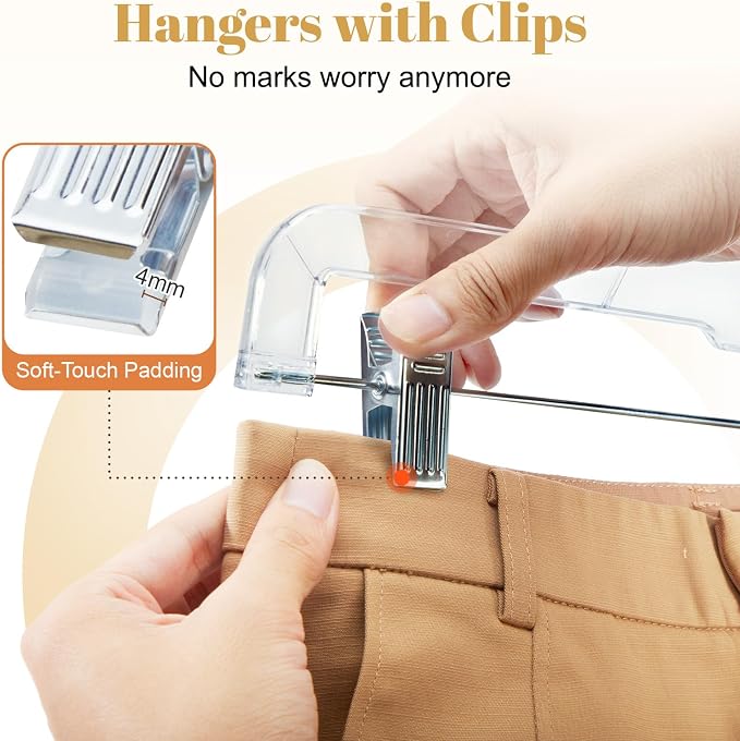 HOUSE DAY 50 Pack Clear Skirt Hangers with Clips, 14'' Clip Hangers | Bulk Plastic Pants Hangers with Adjustable Clips for Closets, Boutiques, Laundry Rooms, Resale and Retail Displays - Image 5