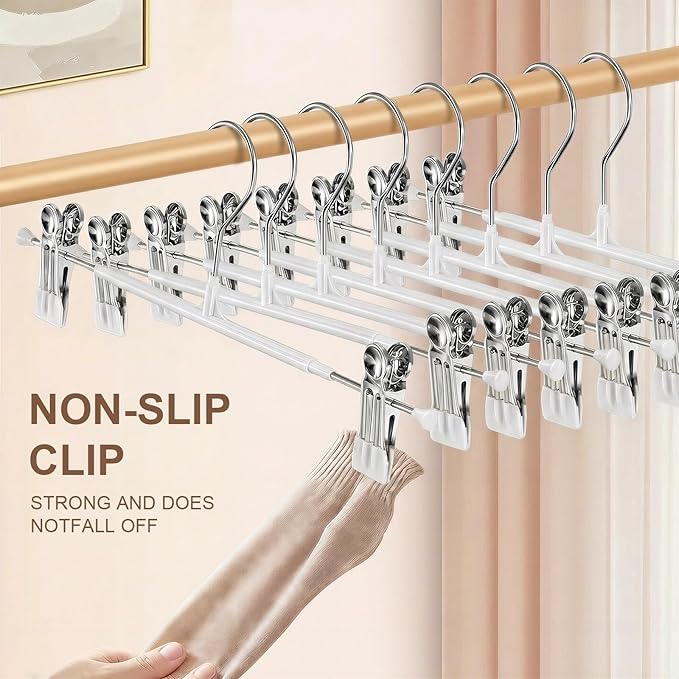 POZEAN Pants Hangers with Clips for Women 30 Pack, 12Inch Adjustable Heavy Duty Skirt Hangers, Space Saving Non-Slip Shorts Jeans Trousers Clothes Hangers, White - Image 2